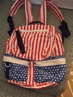 Mossimo Supply Co. Red & White Striped Backpack with Blue Star Pockets